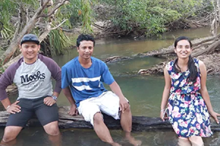 CDU environmental science students from left: Robin Lungeli-Magar, Razib Ahmed and Arashdeep Kaur Sandhu. Photo: Carla Eisemberg